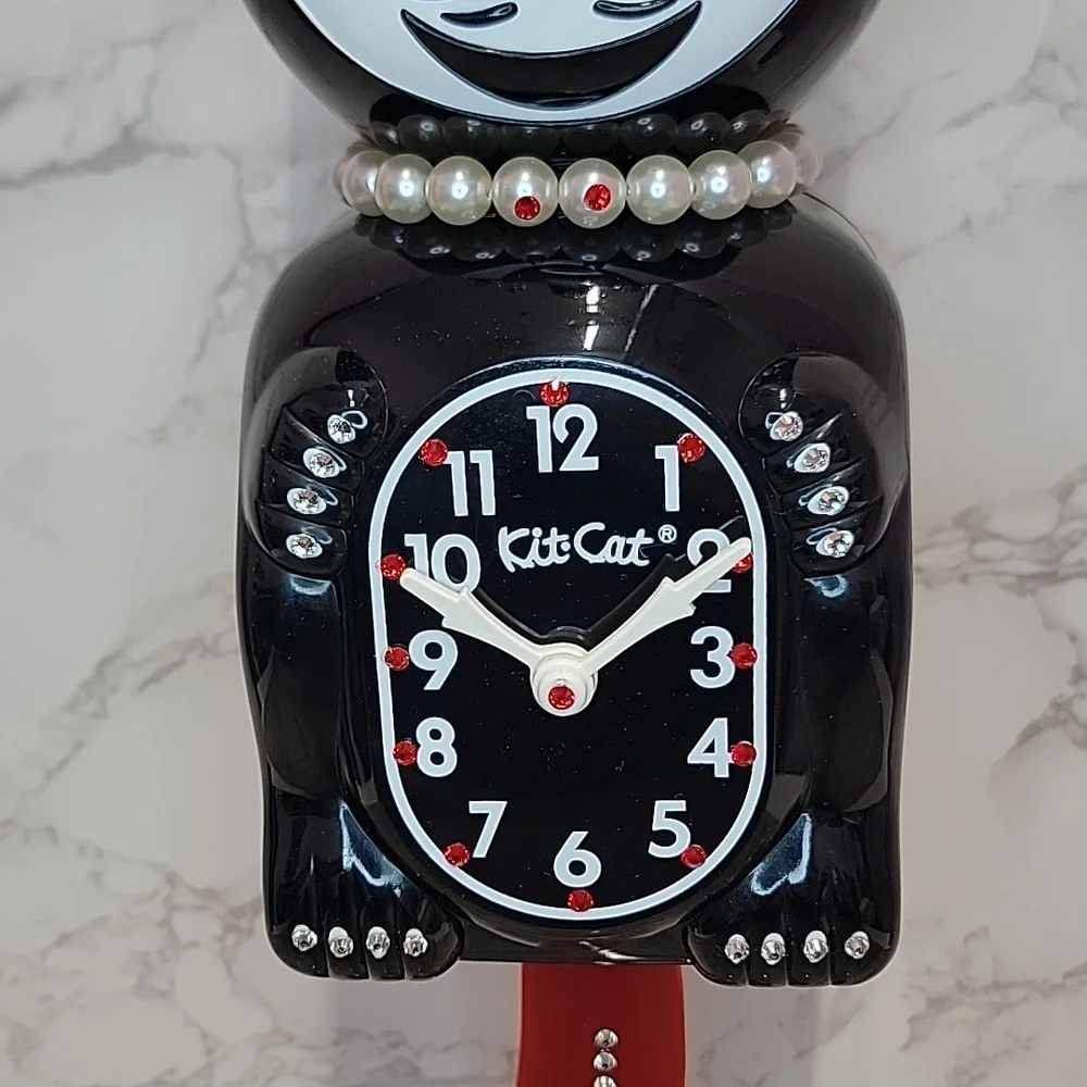 Black Jeweled Lady Kit-Cat Klock clock with red tail SUPER RARE - Picture 11 of 12